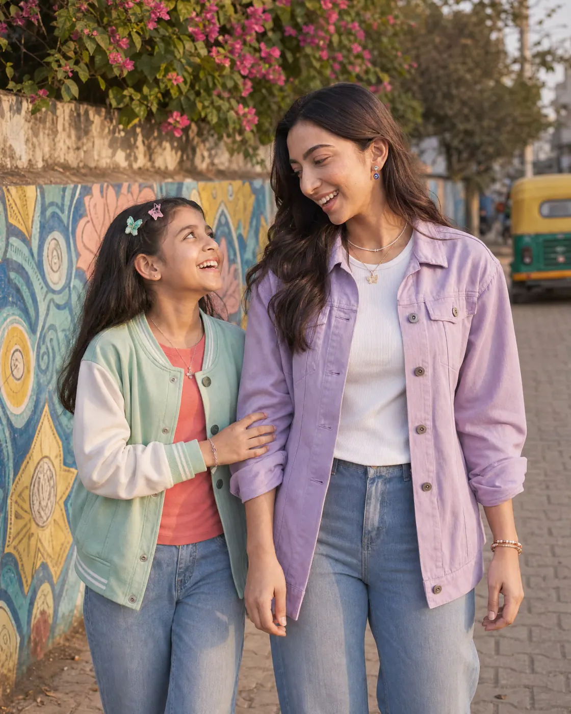 Two Indian sisters laughing while wearing TITLI jewellery